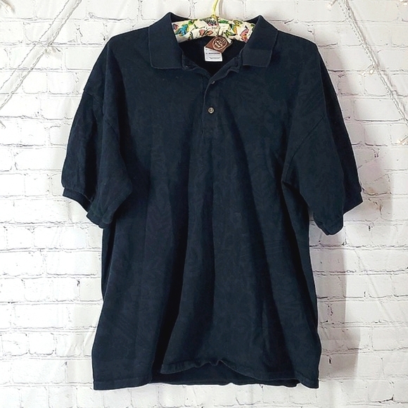 Panama Jack Sea Surf Tropical Beach Print Black Short Sleeve Polo Men's Size L - Picture 3 of 17